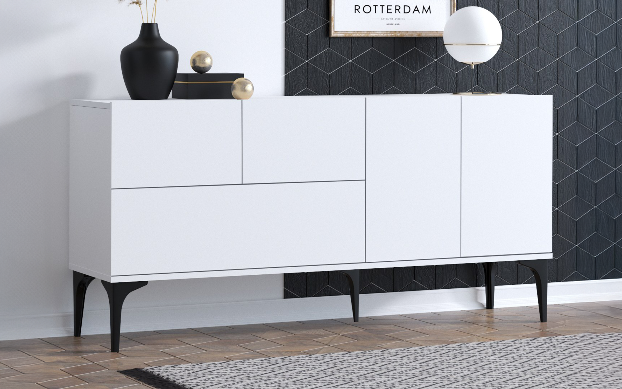 Modul TV Glis, alb + negru  1